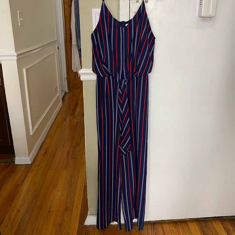 Navy blue striped jumpsuit